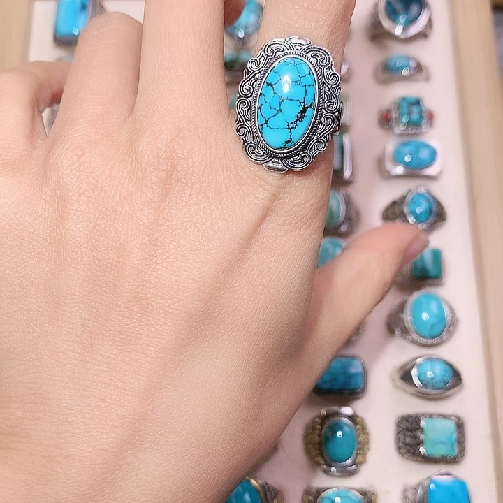 绿松石银S925镶嵌戒指