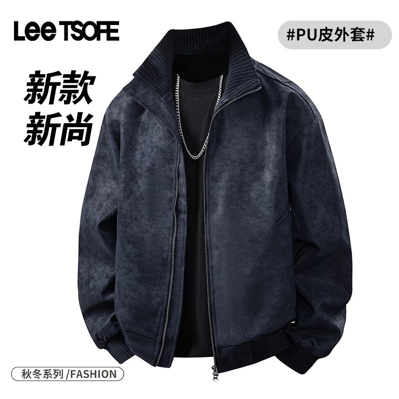 LEE TSOFE2025男士秋冬PU皮立领皮衣外套宽松轻奢商务百搭夹克