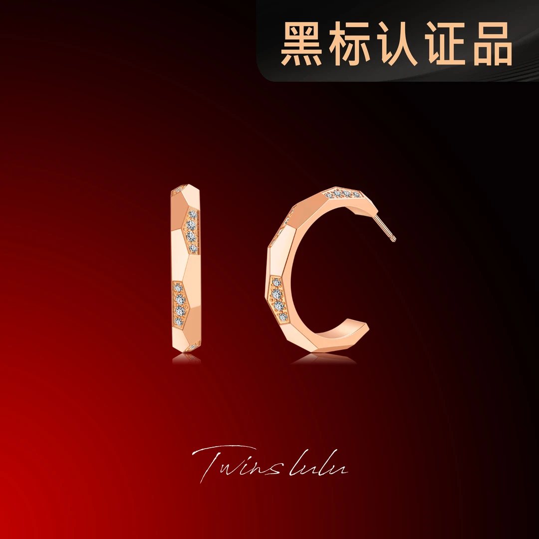 TWINS LULU镀K金女款礼物百搭简约耳钉C形切面耳环耳饰TSL2366