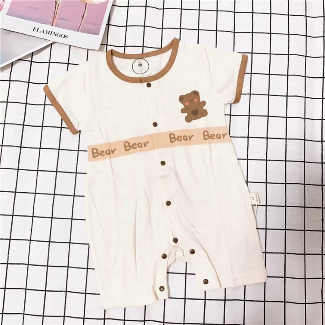 开档长爬夏季女宝爬服哈衣短袖背带闭裆运动风A类薄款