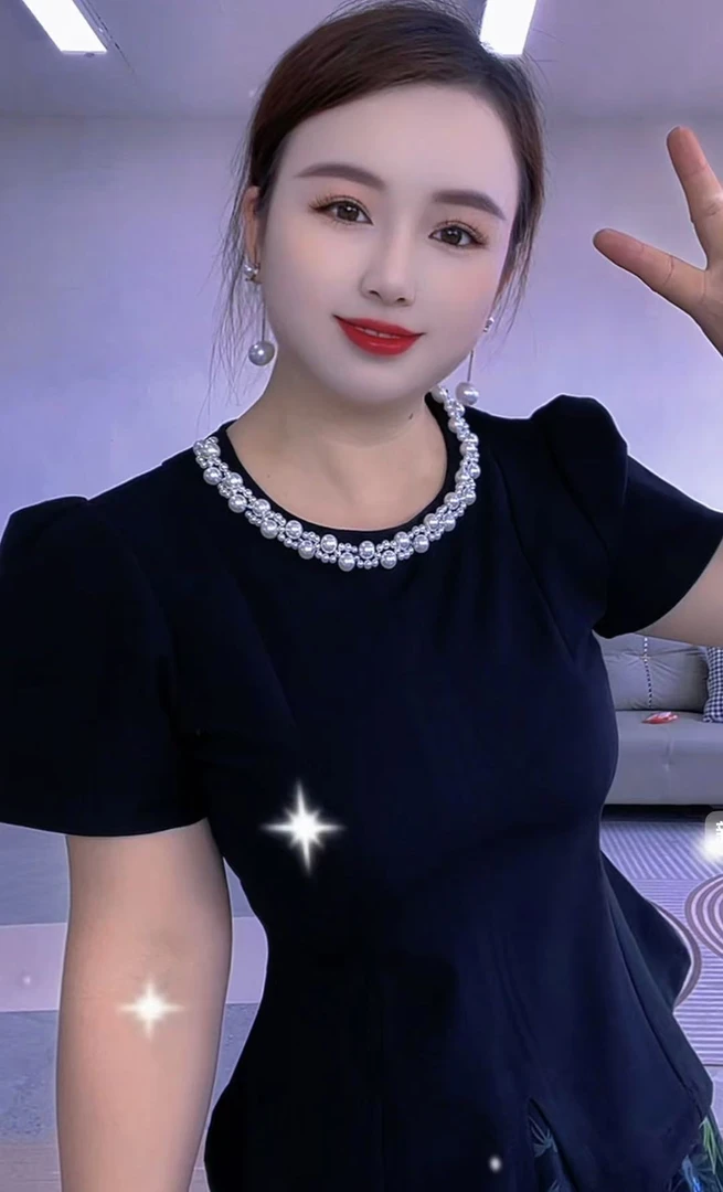 胖mm大码法式温柔风重工大珍珠时尚百搭显瘦遮肉短袖连衣裙两件套