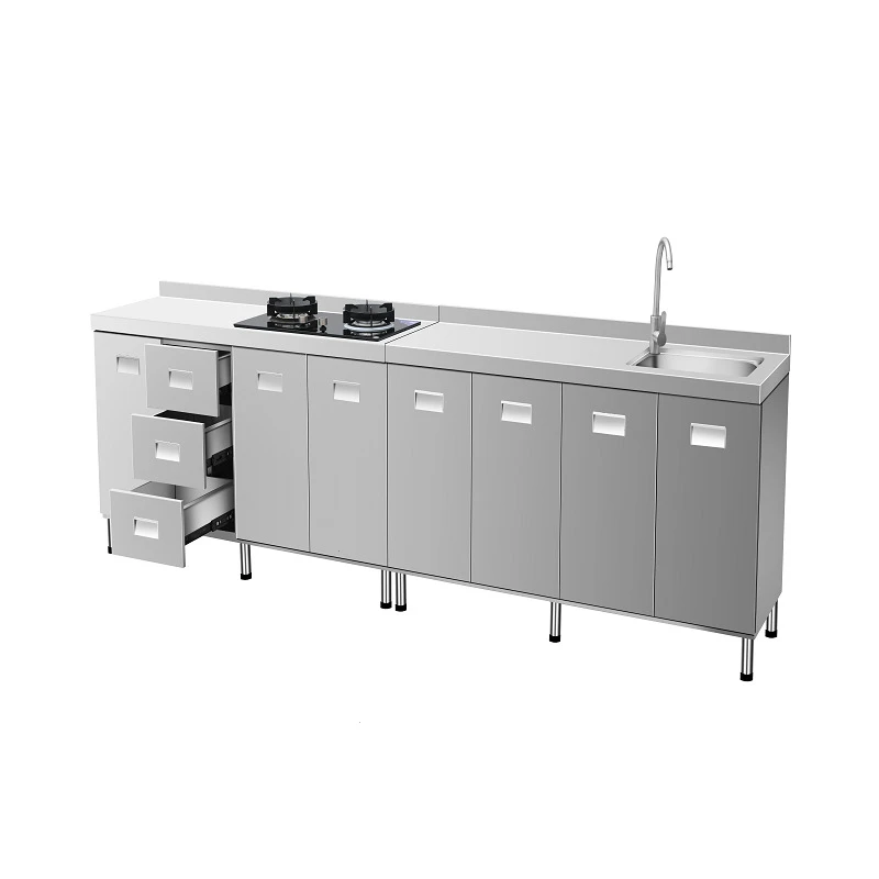 客厅304不锈钢家用厨房橱柜加厚简易灶台一体储物不锈钢厨房橱柜