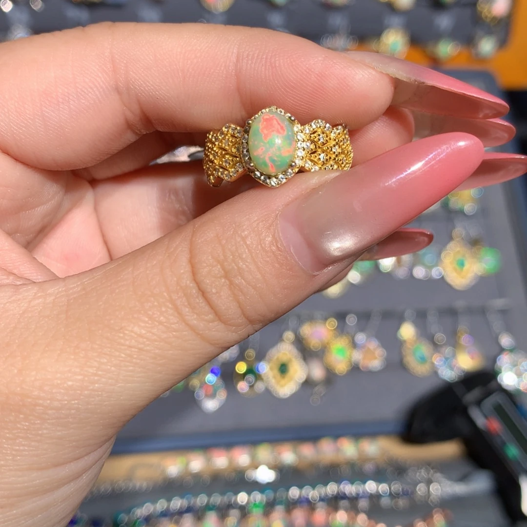 银S925镶嵌欧泊欧泊戒指l