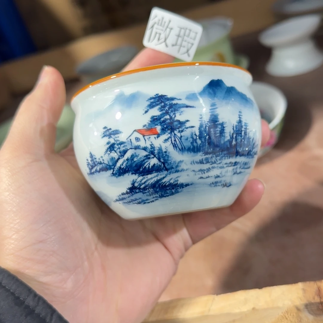 釉下手绘茶具微瑕