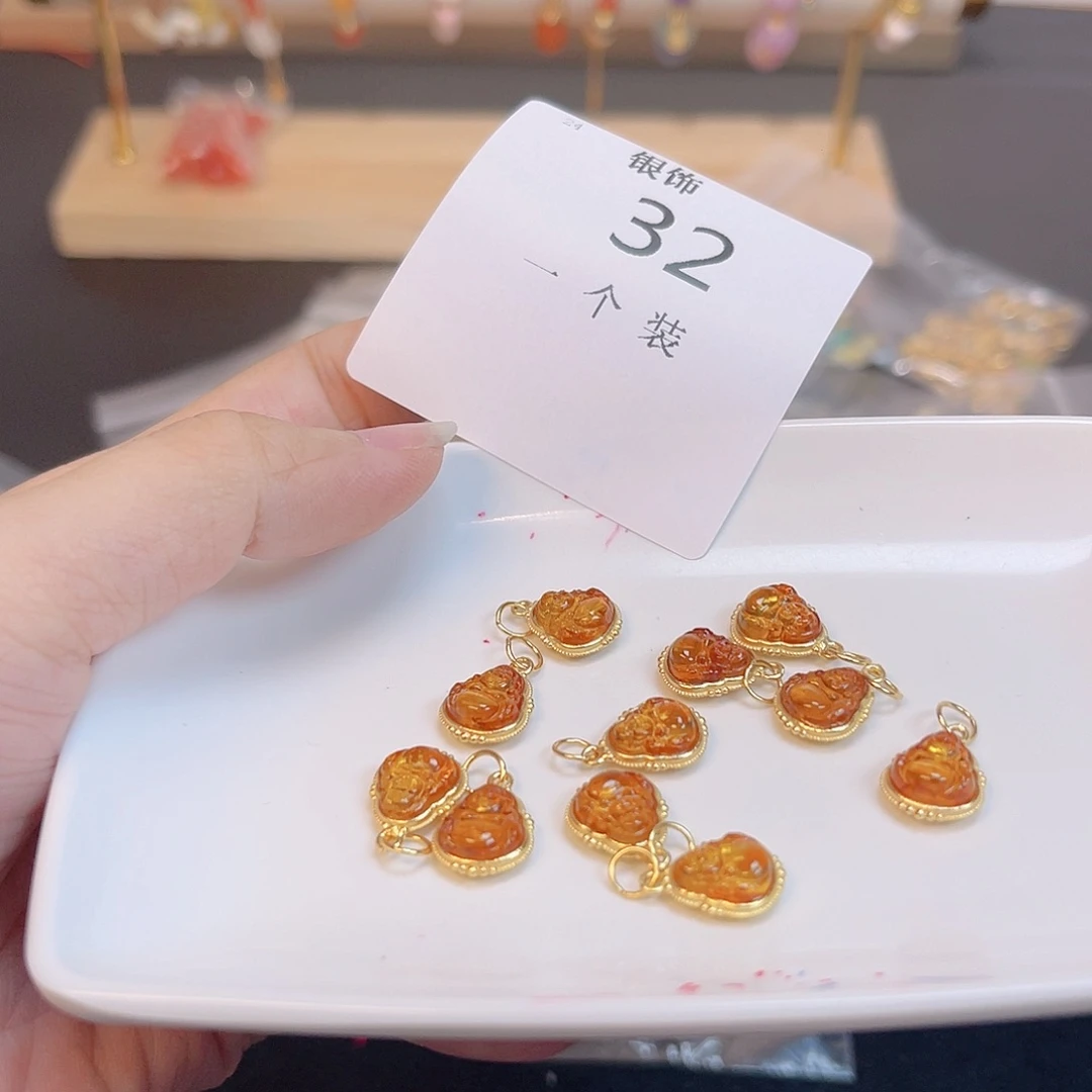 水晶珠宝半成品银S925镀金镶嵌32 。