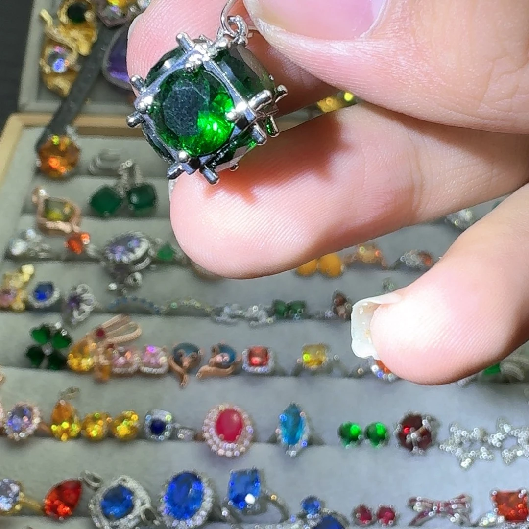 绿水晶戒指银S925镶嵌