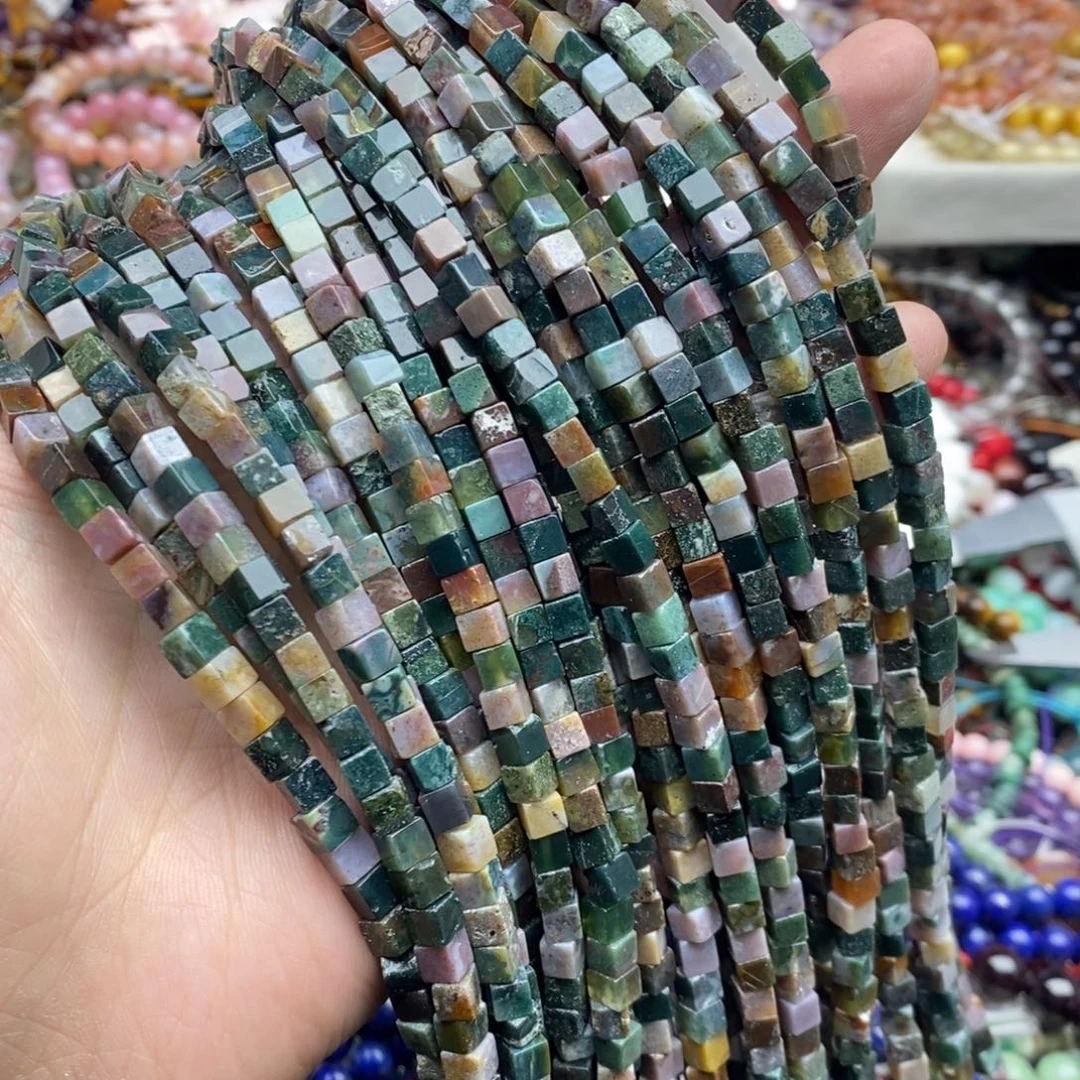 玛瑙/玉髓未镶嵌珠宝半成品一条天然4mm+印度水草玛瑙方糖