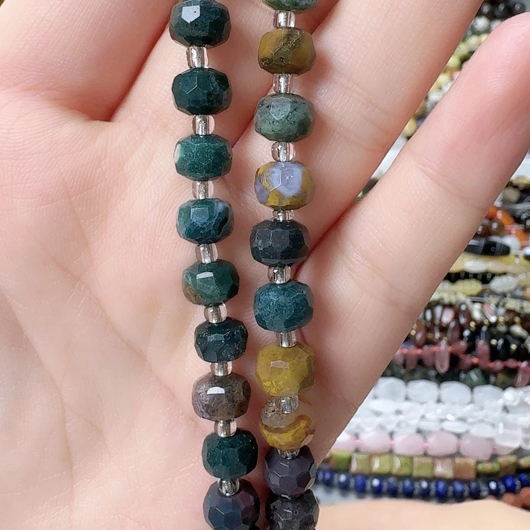 玛瑙/玉髓未镶嵌珠宝半成品海洋玛车轮一条