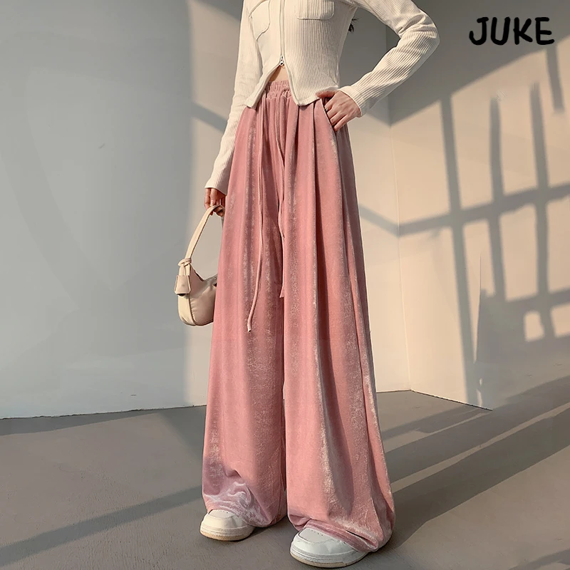 金丝绒阔腿裤女春季2025新款垂感高级感拖地裤高腰显瘦直筒丝绒裤