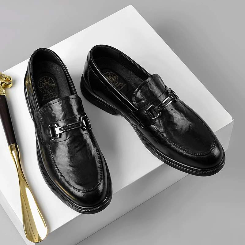 1710皮鞋男新款休闲男士一脚蹬时尚百搭软底软面耐磨商务乐福鞋男