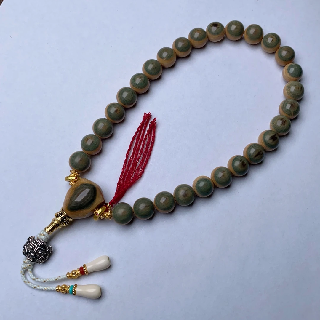【九韵臻品】天然猛犸牙冰咖蓝眼蓝皮圆珠老型单圈佛珠文玩手串手持