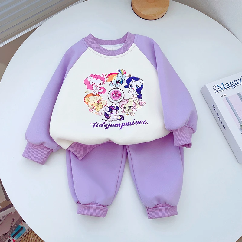 7523女童秋季时髦长袖卫衣2025秋装新品小女孩卡通两件套儿童套装