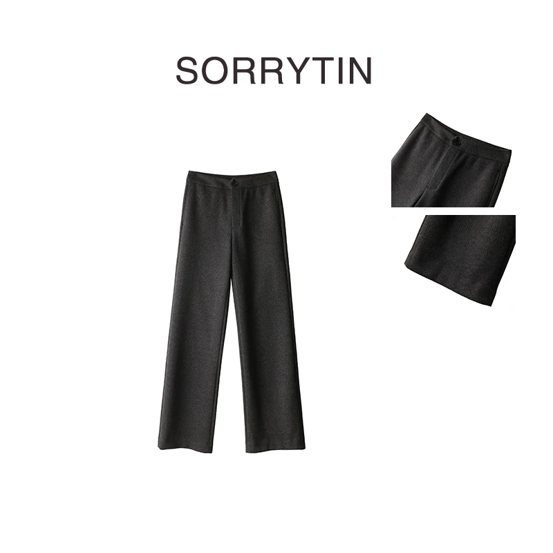 《通勤往事》SORRYTIN 腰臀比逆天 暗条显瘦温暖磨毛窄阔阔腿长裤
