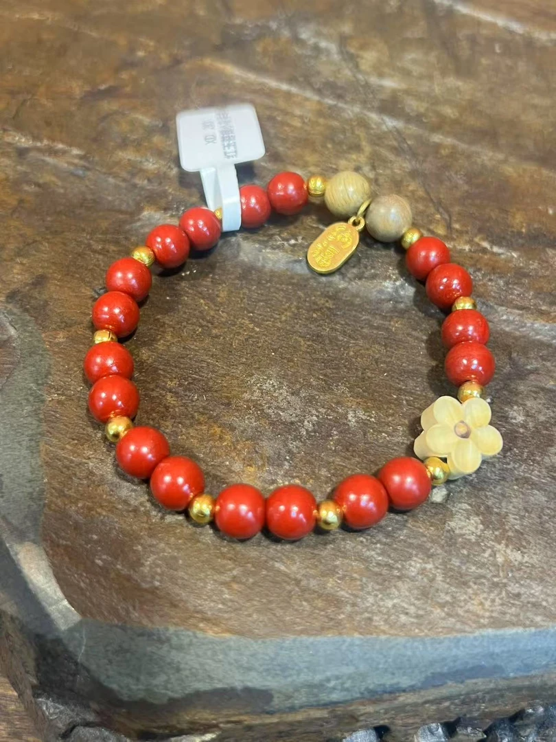 含辰砂工艺品小桃花单圈手串（无礼盒）283