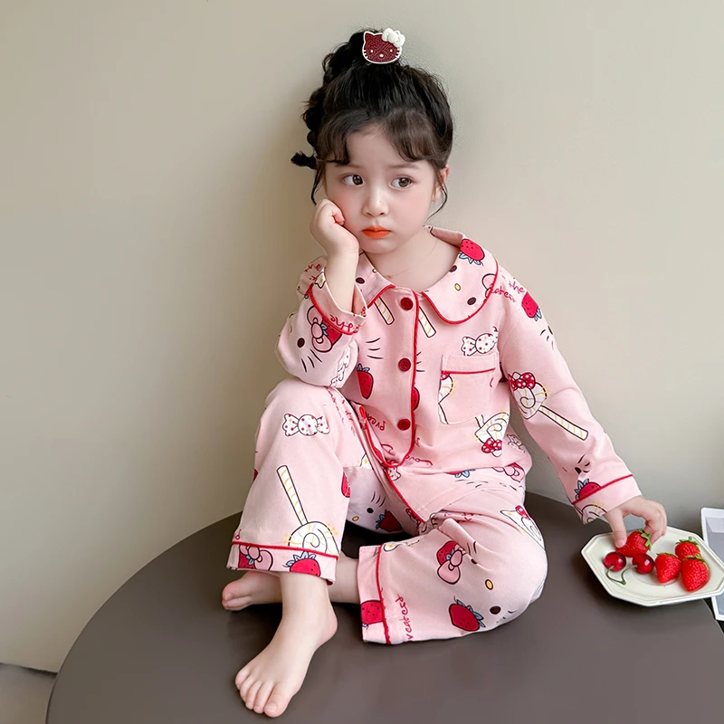 女童睡衣儿童纯棉长袖公主风开衫套装可爱女孩宝宝居家服春秋全棉