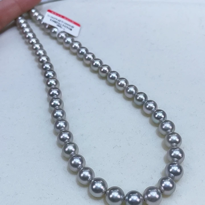 淡水珍珠7.5/8正圆爆亮极强光海水真多麻银S925镶嵌