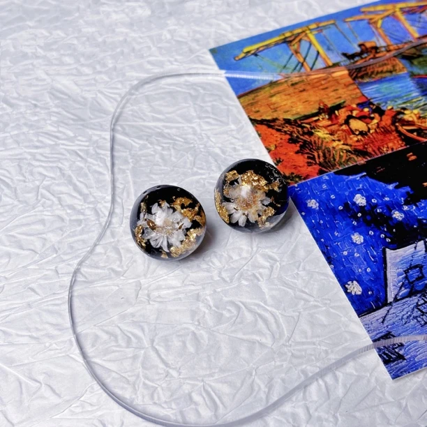 非金属树脂耳饰 【小星花】原创手作真花耳钉法式复古风小众暗黑系