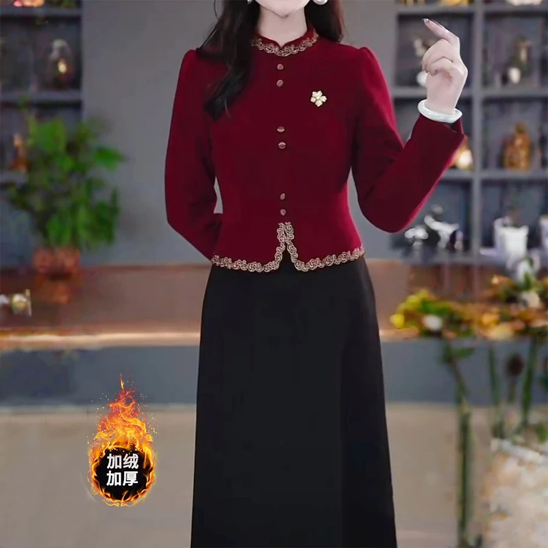 TZ4127#秋冬加厚加绒连衣裙2025新款显瘦修身收腰气质遮肚裙子