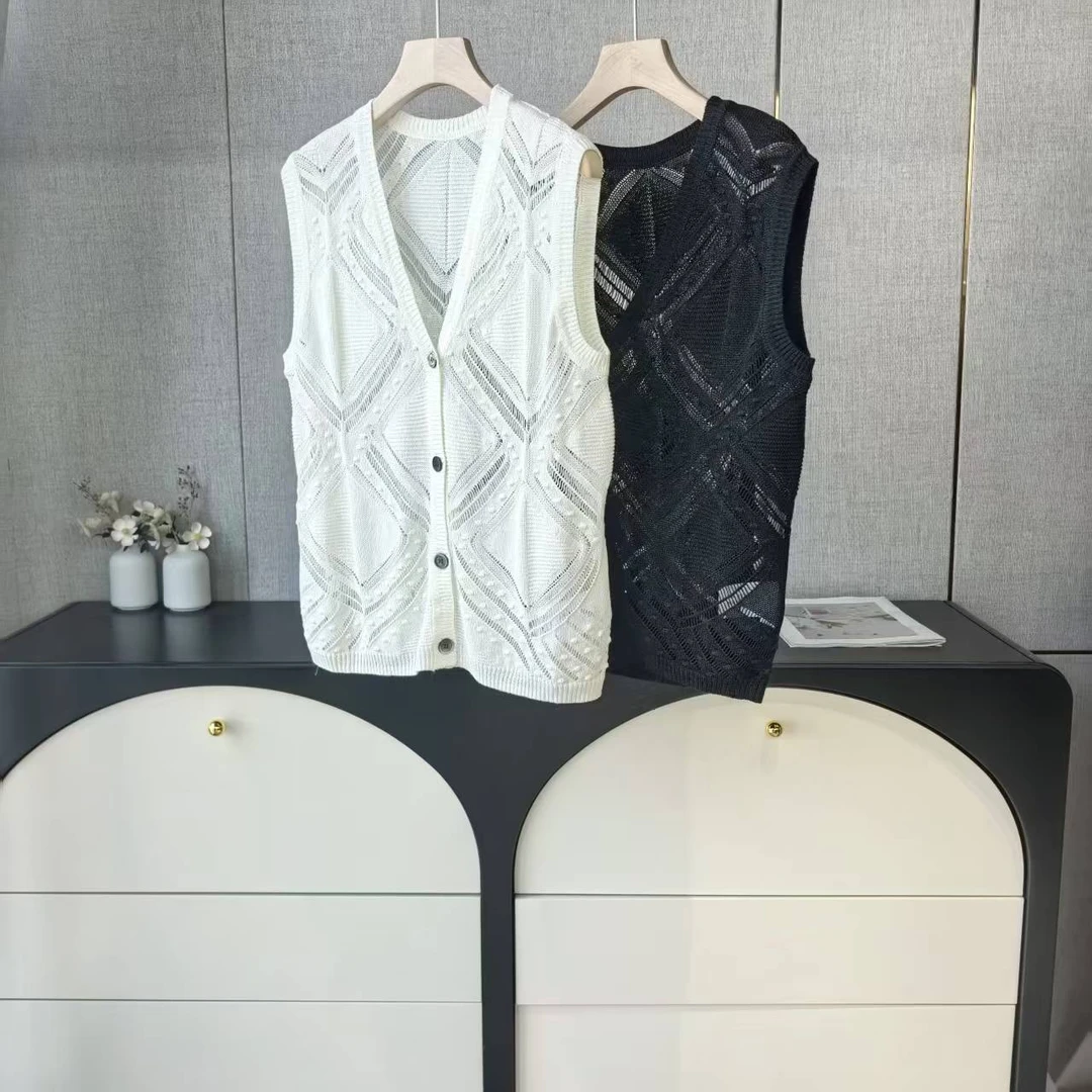 木子家 I 【菱格豆豆马甲】50048镂空进口和纸纱无袖马甲