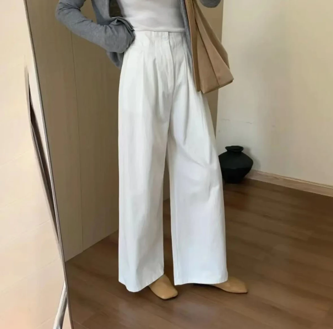 2025夏季新款阔腿裤休闲裤纯棉韩版百搭直筒显瘦