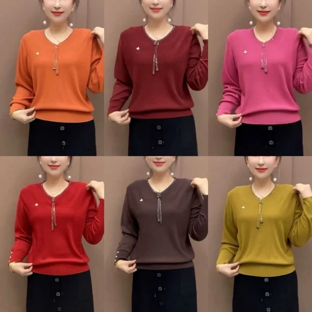 韩版时尚妈妈装高档气质上衣冬季长袖时髦宽松遮肉针织衫