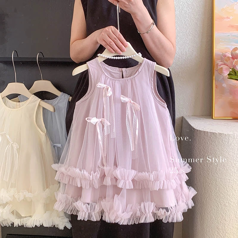 【本妈】“紫雾丁香”女童无袖蝴蝶结网纱连衣裙9988 39'9