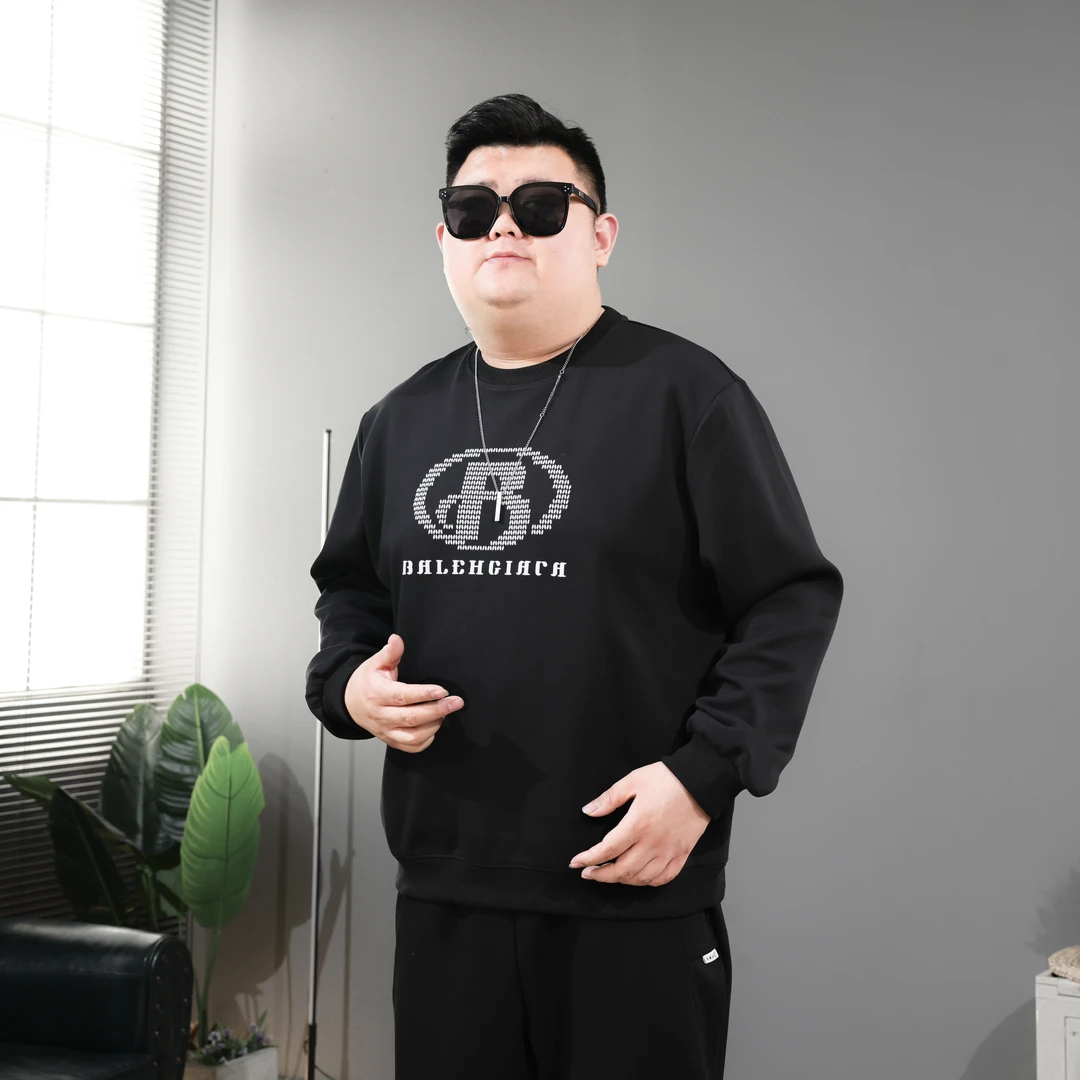 春秋大码男士长袖运动休闲宽松加肥印花圆领潮流套头卫衣PB510403