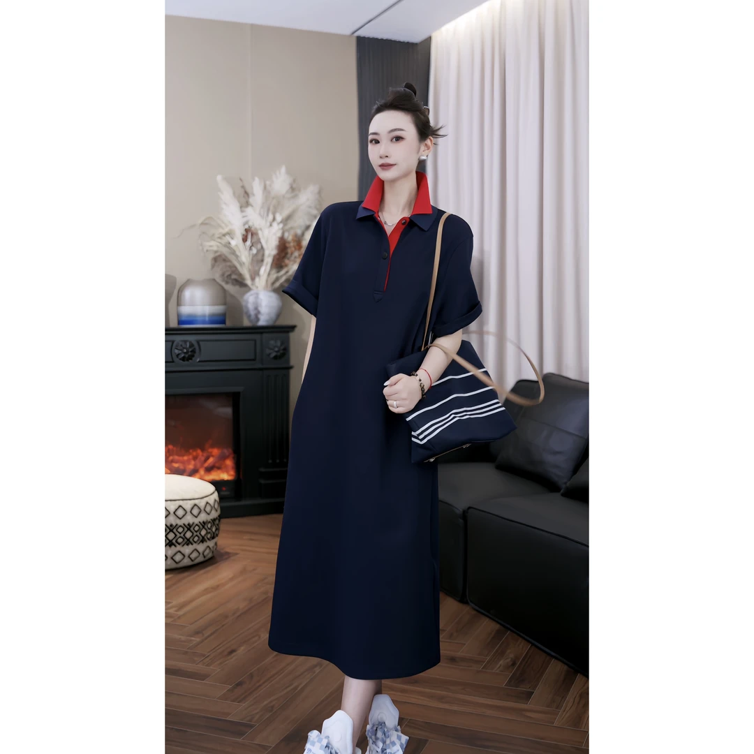 【长款】时尚简约宽松舒适慵懒松弛通勤优雅显瘦polo连衣裙Z252056