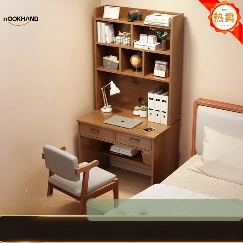 小户型书桌书架一体现代简约成人电脑桌家用卧室简易学生写字台