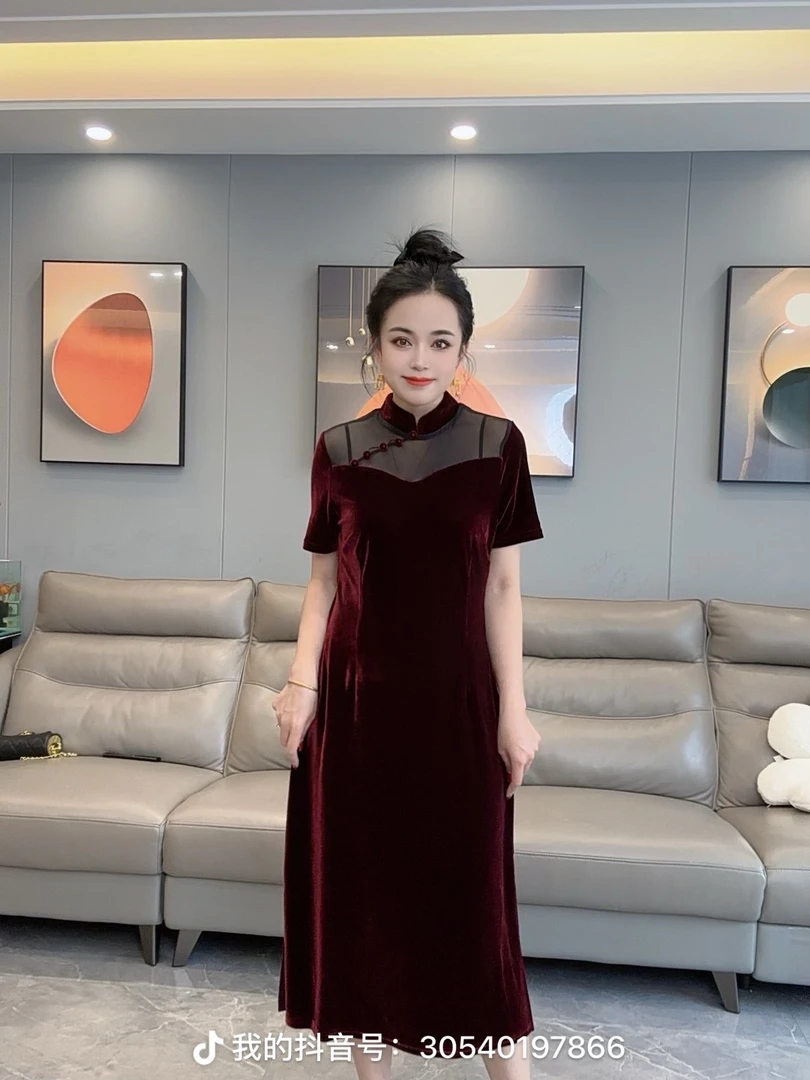 2025时装拼接高弹力夏季春季连衣裙显瘦中长款晕染通勤风薄款012