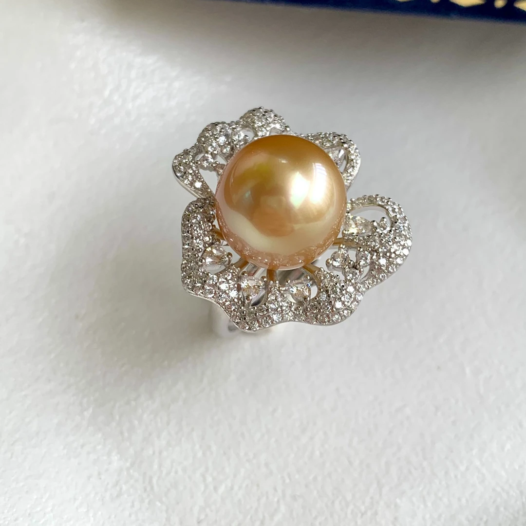 正品海水南洋金珠戒指极致温柔的东方美