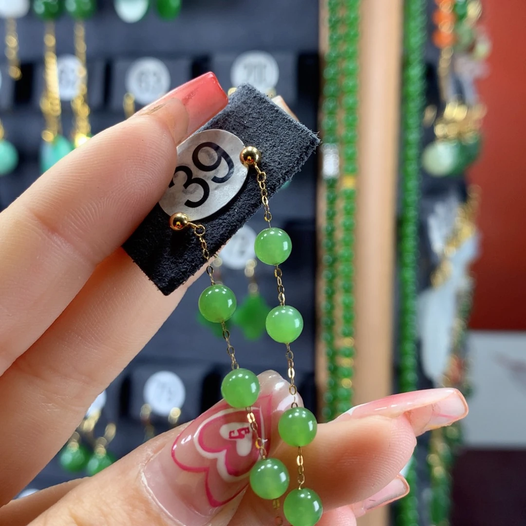 和田玉耳饰18K金镶嵌