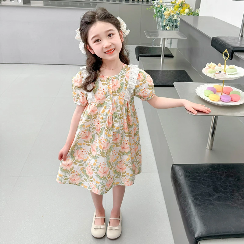 女小童连衣裙夏季2025新款女宝宝洋气碎花裙夏装气质泡泡袖公主裙