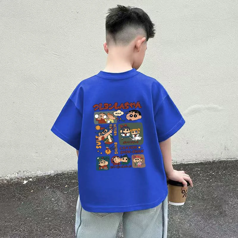 印花宽松型男童短袖烫印卡通圆领T恤学生半袖中大童男孩宝宝洋气