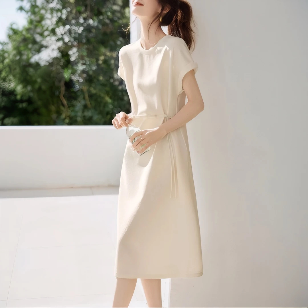 哥弟阿玛施正2025夏季新款官网代购正品休闲显瘦短袖连衣裙女裙子