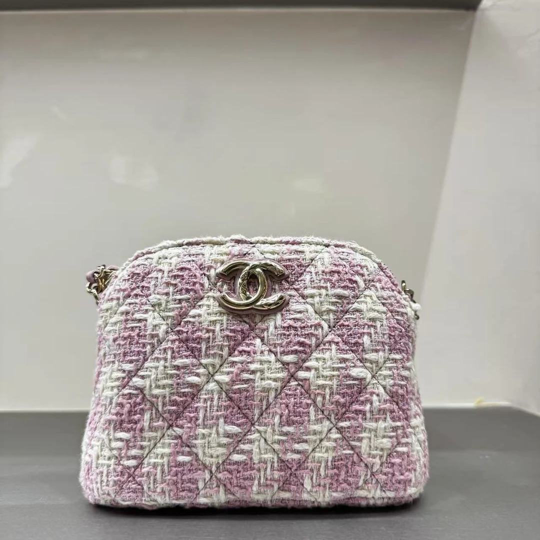 99新 Chanel/香奈儿 HIHI/粗花呢粉色贝壳斜挎包 二店/11964110
