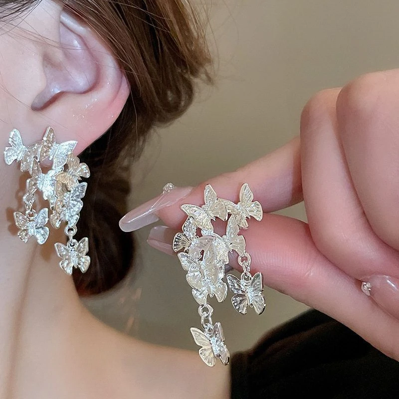 合金耳饰 超仙气质蝴蝶流苏欧美金属夸张百搭气质耳钉高级感耳饰