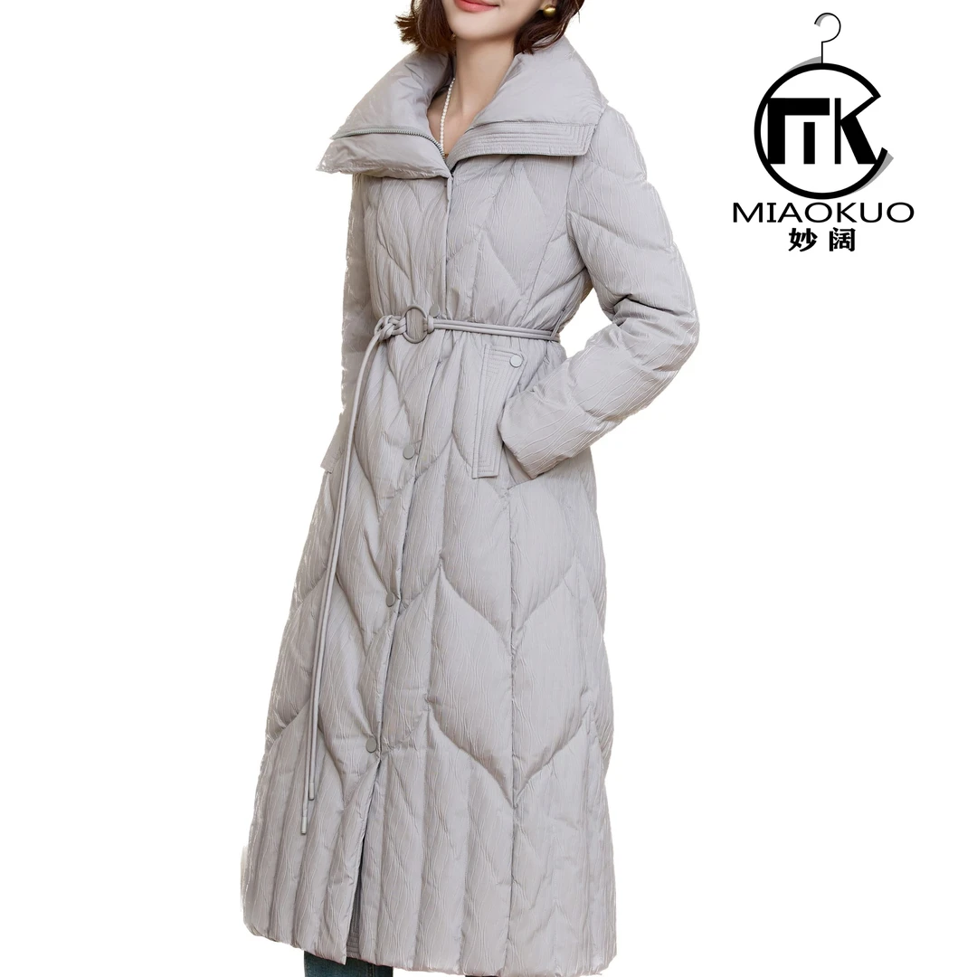 25-133#90白鸭绒大翻领长款保暖羽绒服