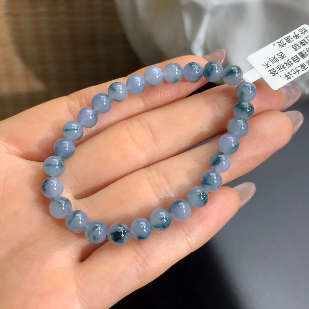 翡翠手链未镶嵌冰胶蓝紫飘花手链卡6.6m m