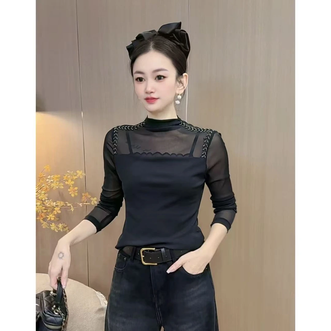 【9805】新品微透亮点时髦内搭上衣高级感上衣