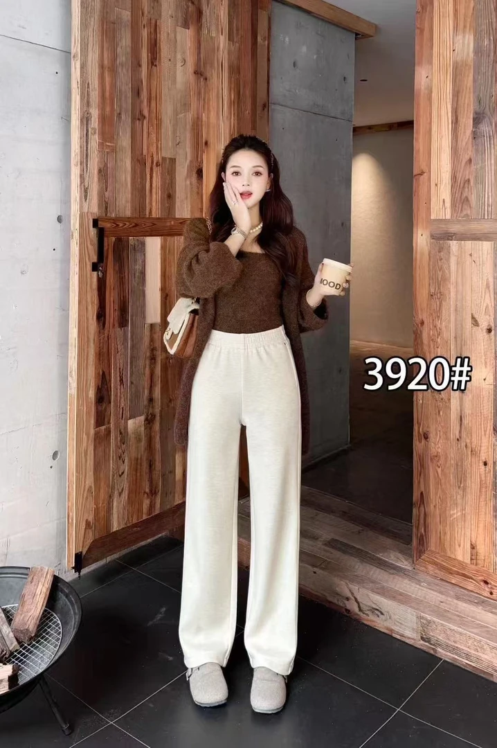 羊绒直筒长裤女2024秋冬加绒加厚保暖羊毛呢高腰休闲时尚百搭长裤