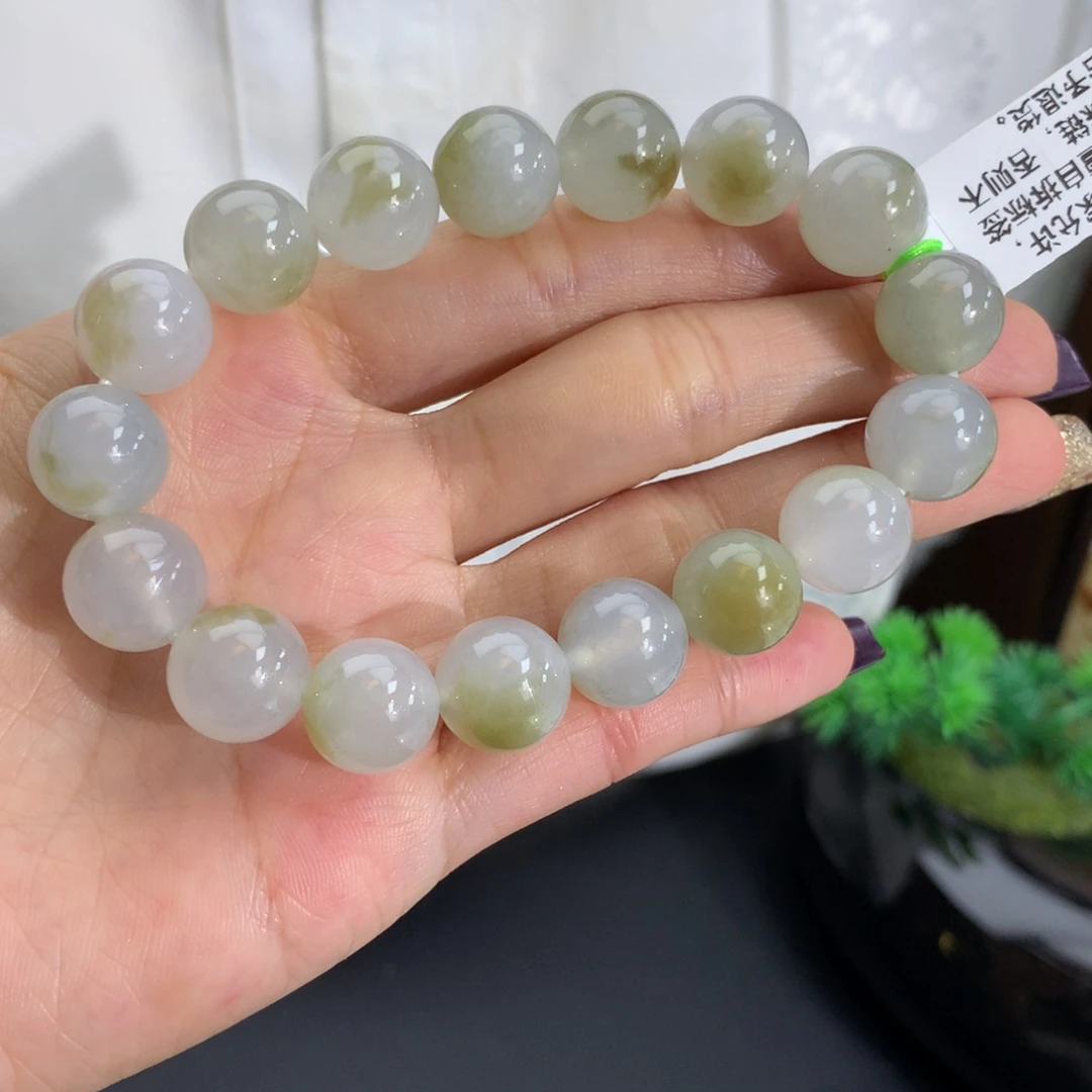 翡翠未镶嵌手串卡12冰胶飘黄翡手串