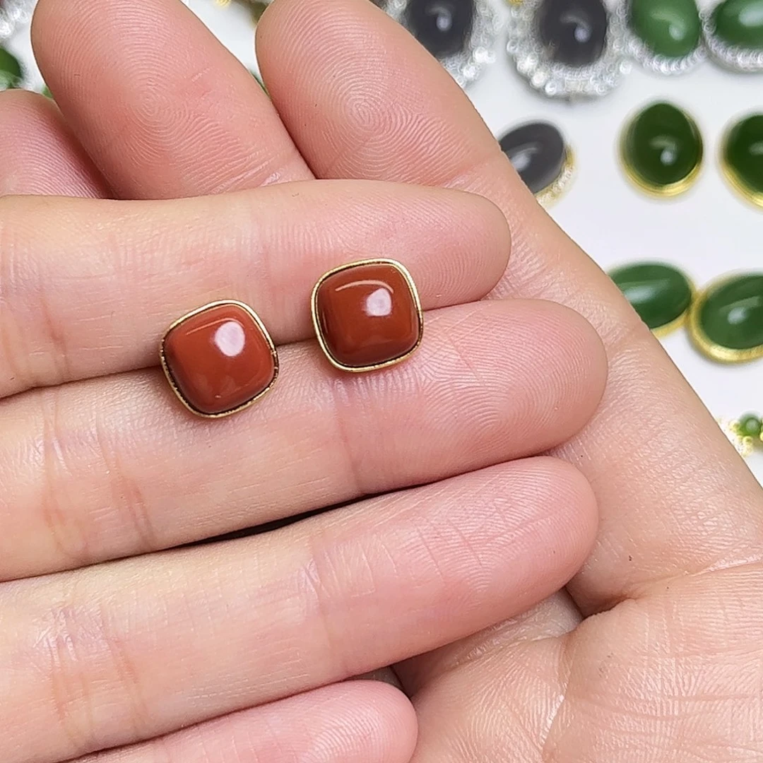 和田玉银S925镶嵌耳饰