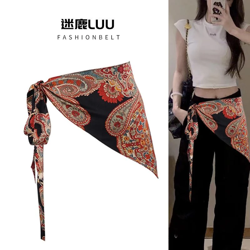 腰封束腰三角巾腰带女装饰配裙子牛仔裤屁帘波西米亚复古丝巾配饰