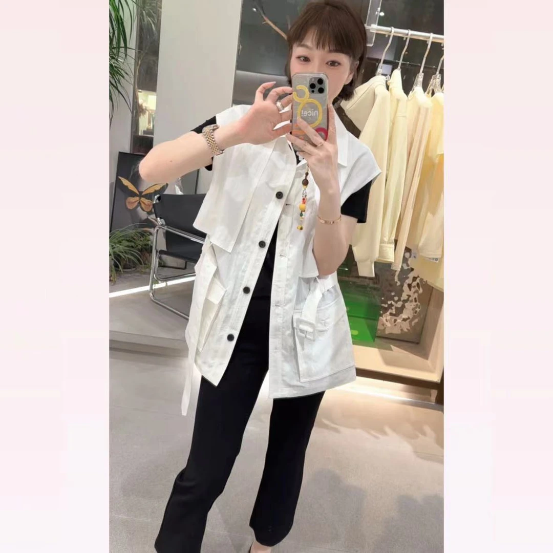春苗女装   欧两色系腰带款马夹   春款时尚简约个性马甲