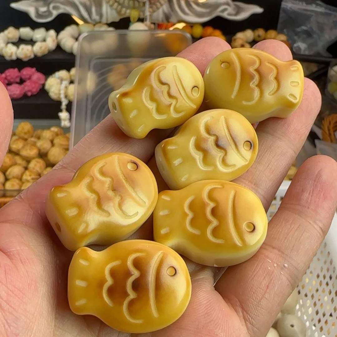 珍***珠菩提根/象牙果手串微瑕疵炭烤鱼饼6颗