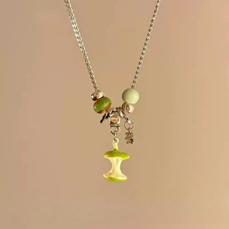 铜合金项链 夏日甜酷风青苹果核项链时尚小众设计感创意锁骨链女
