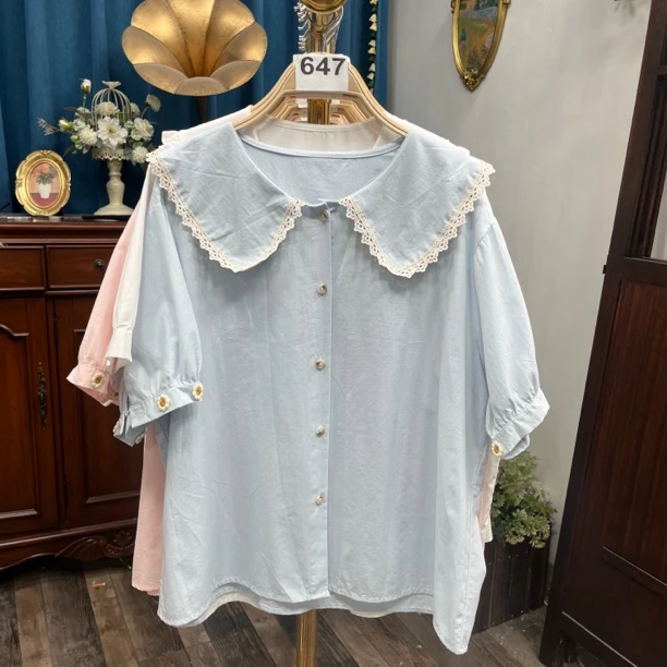600-699号 短袖夏装衬衫娃娃领元气感上衣2025年新款