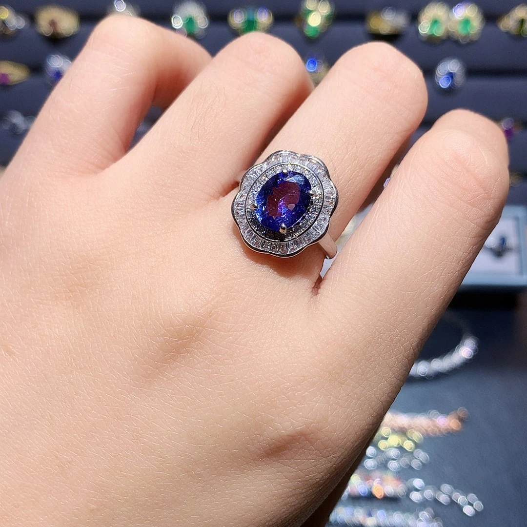 坦桑石银S925镶嵌戒指