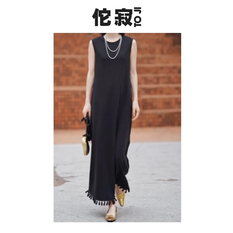 TOJI 佗寂时尚夏季无袖气质显瘦休闲日常流苏裙摆连衣裙TWO2L357